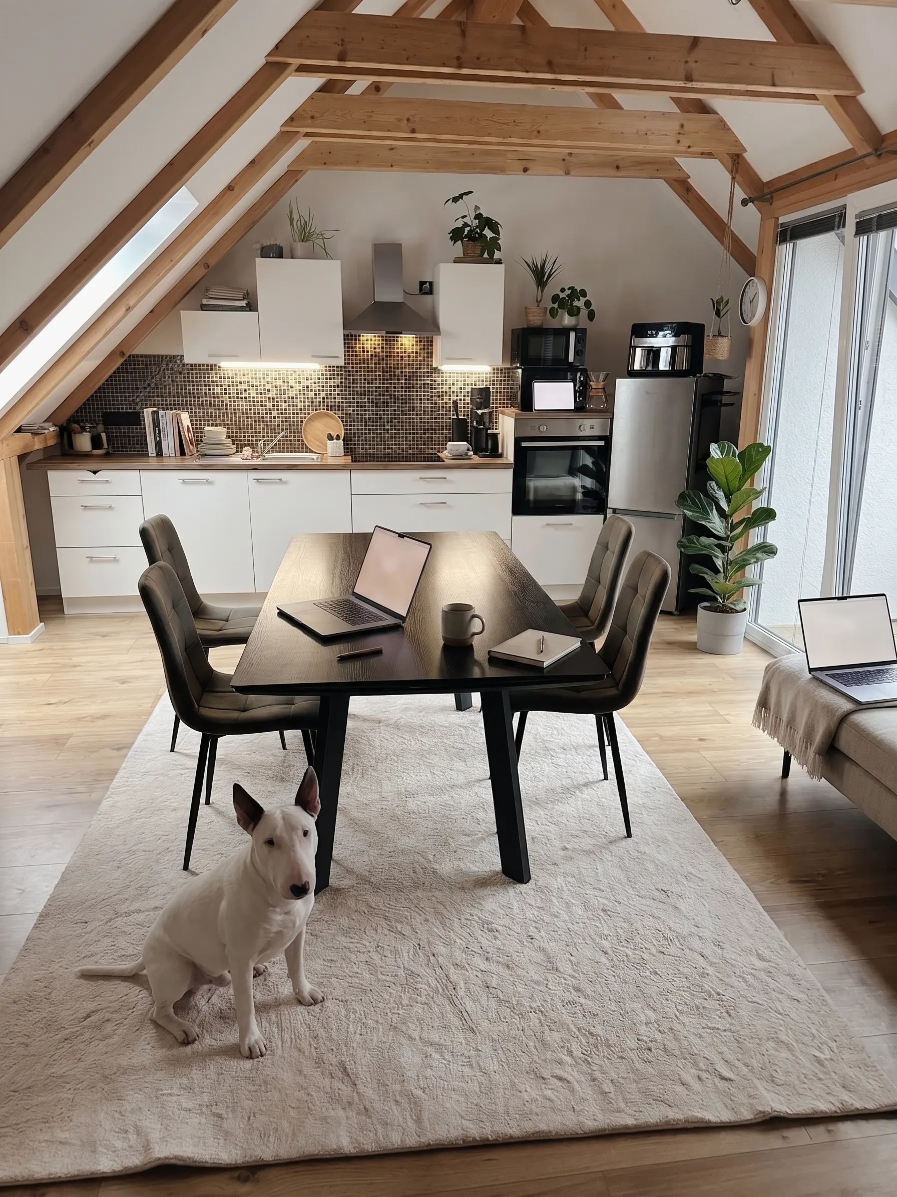 Esszimmer und Küche, in der wir bei Wolfscastle remote arbeiten